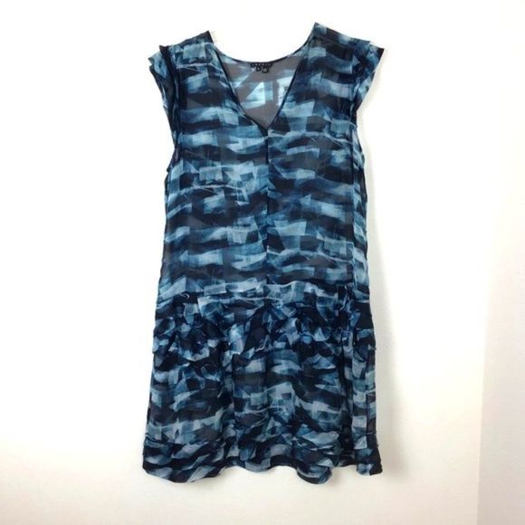 THEORY Silk Ruffle Hem Dress Tie Waist.